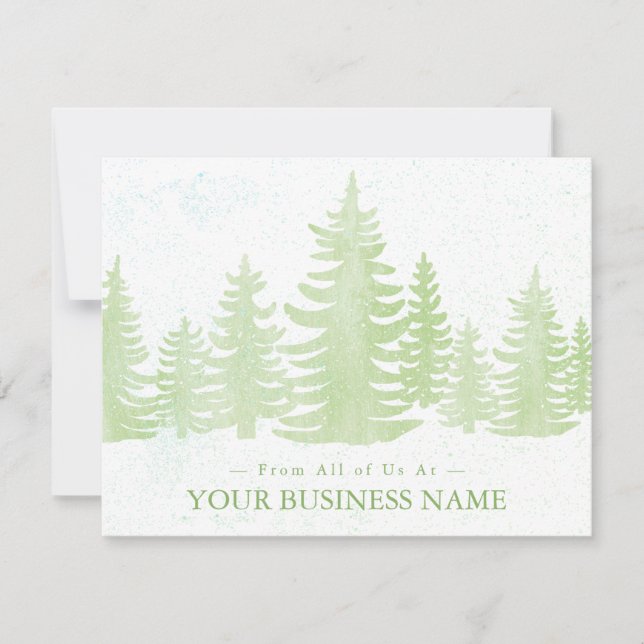Cartes Pour Fêtes Annuelles Aquarelle moderne Business Green Pine Trees (Devant)