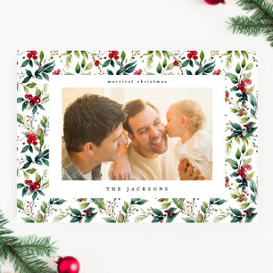 Cartes Pour Fêtes Annuelles aquarelle moderne cadre botanique de noël
