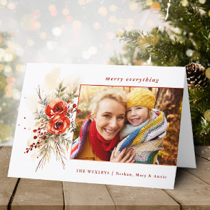 Cartes Pour Fêtes Annuelles Aquarelle moderne chic Photo botanique de Noël