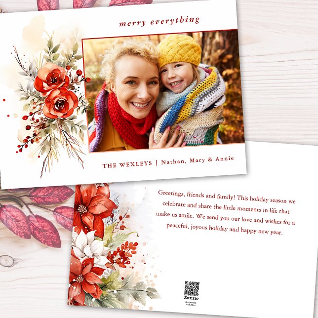 Cartes Pour Fêtes Annuelles Aquarelle moderne chic Photo botanique de Noël (Créateur téléchargé)