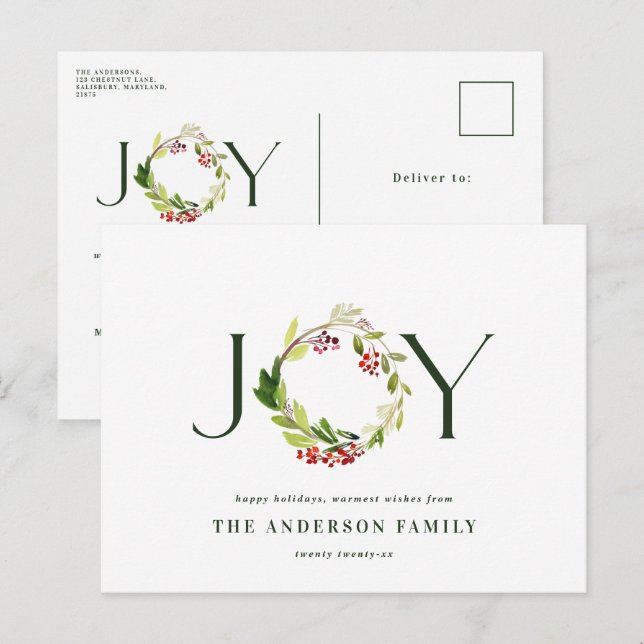 Cartes Pour Fêtes Annuelles Aquarelle moderne joie botanique élégante vacances (Devant / Derrière)