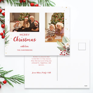 Cartes Pour Fêtes Annuelles Aquarelle moderne Noël Botanique à deux photos