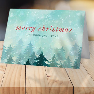 Cartes Pour Fêtes Annuelles Aquarelle moderne Noël Forêt de neige d'hiver