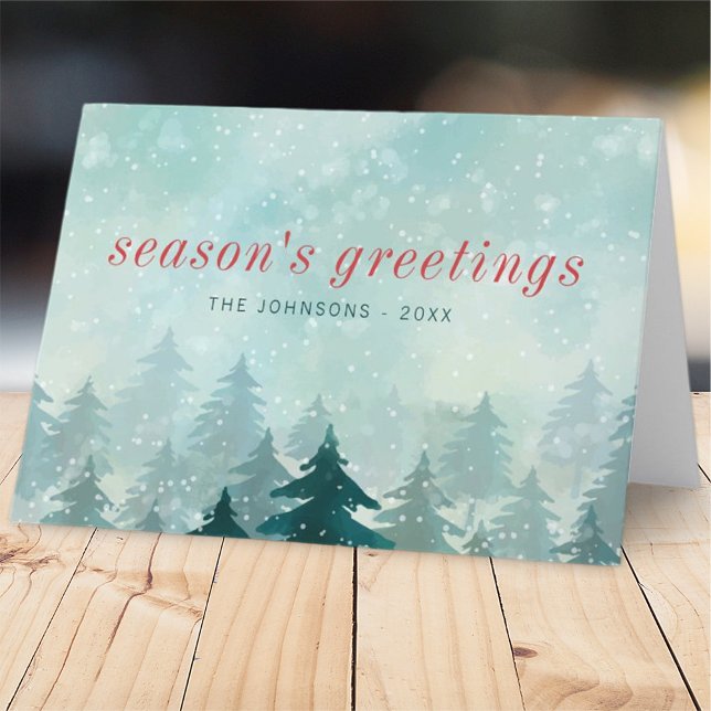 Cartes Pour Fêtes Annuelles Aquarelle moderne Noël Forêt de neige d'hiver (Créateur téléchargé)