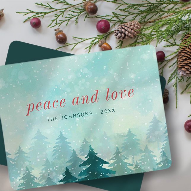 Cartes Pour Fêtes Annuelles Aquarelle moderne Noël Forêt de neige d'hiver (Créateur téléchargé)