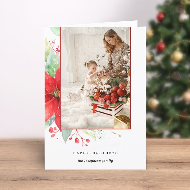 Cartes Pour Fêtes Annuelles Aquarelle moderne Photo botanique de Noël (Créateur téléchargé)