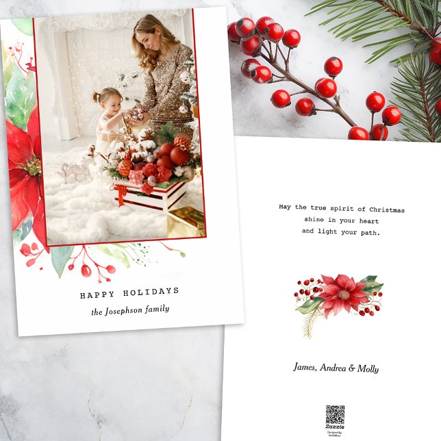 Cartes Pour Fêtes Annuelles Aquarelle moderne Photo botanique de Noël (Créateur téléchargé)