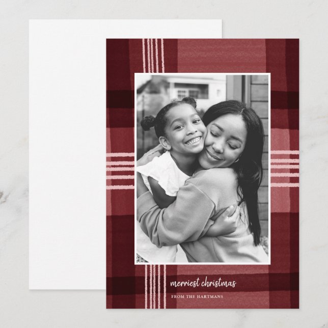 Cartes Pour Fêtes Annuelles Aquarelle moderne plissée Rouge Noël photo (Devant / Derrière)