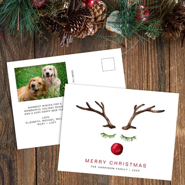 Cartes Pour Fêtes Annuelles Aquarelle moderne Reindeer Photo Joyeux Noël (Créateur téléchargé)