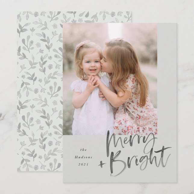 Cartes Pour Fêtes Annuelles Aquarelle moderne Script Sage Vert Joyeux brillant (Devant / Derrière)