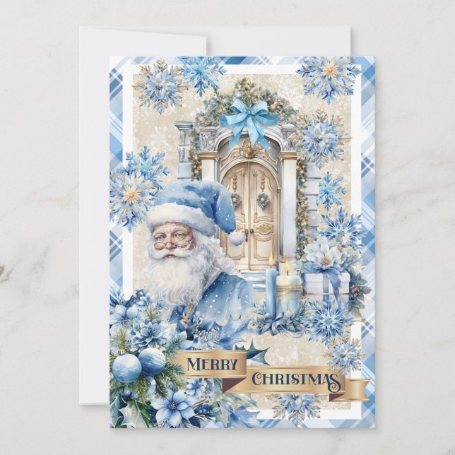 Cartes Pour Fêtes Annuelles Aquarelle moderne tendance bleu et or (Devant)