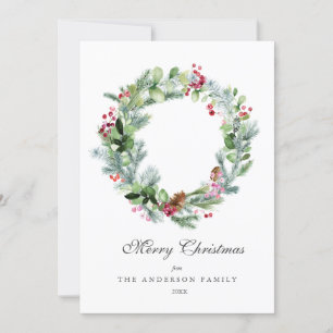 Cartes Pour Fêtes Annuelles Aquarelle moderne Wreath À feuillage persistant an