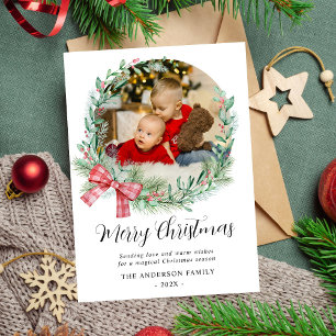 Cartes Pour Fêtes Annuelles Aquarelle moderne Wreath Bow Photo Noël