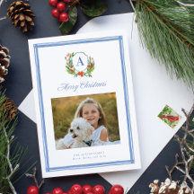 Aquarelle Monogramme Famille Crest Noël