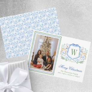 Cartes Pour Fêtes Annuelles Aquarelle Monogramme Initiale Reindeder Crest Phot