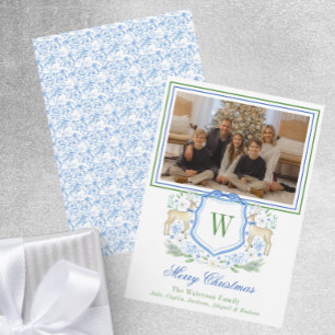 Cartes Pour Fêtes Annuelles Aquarelle Monogramme Initiale Reindeder Crest Phot