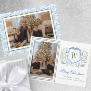 Cartes Pour Fêtes Annuelles Aquarelle Monogramme Initiale Reindeder Crest Phot