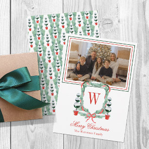 Cartes Pour Fêtes Annuelles Aquarelle Monogramme Noël Topiaire Cimier Photo