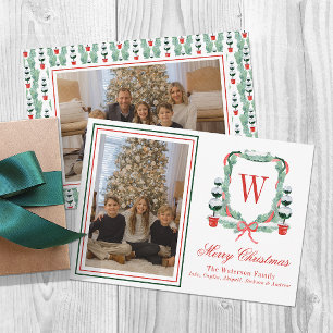 Cartes Pour Fêtes Annuelles Aquarelle Monogramme Noël Topiaire Cimier Photo