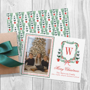 Cartes Pour Fêtes Annuelles Aquarelle Monogramme Noël Topiaire Cimier Photo