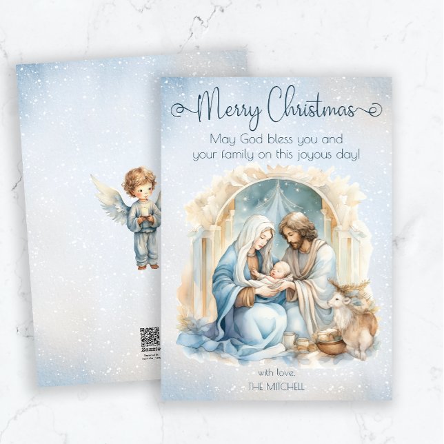 Cartes Pour Fêtes Annuelles Aquarelle Nativité Scène Bébé Jésus Noël (Créateur téléchargé)