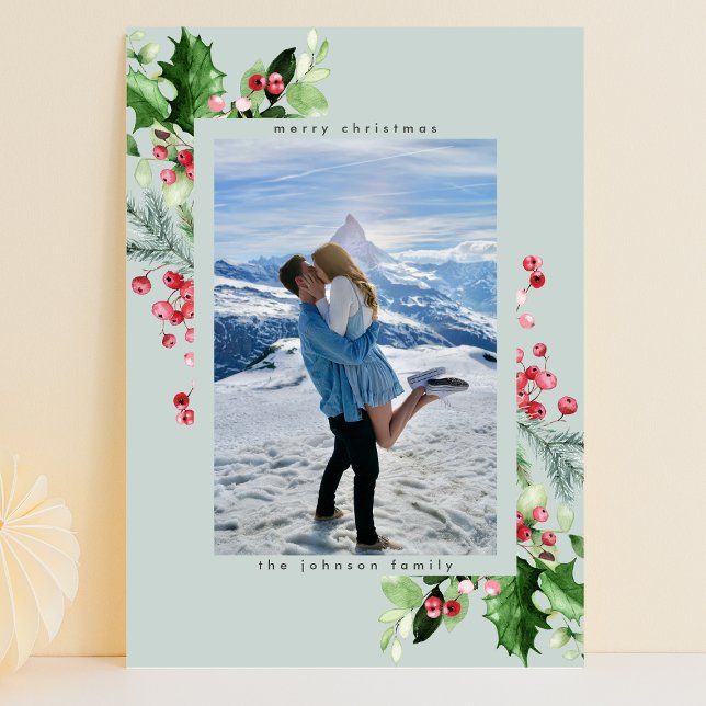 Cartes Pour Fêtes Annuelles Aquarelle neutre pâle Lush Holly Noël (Créateur téléchargé)