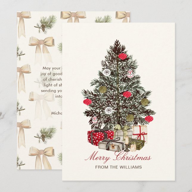 Cartes Pour Fêtes Annuelles Aquarelle Noël Arbre Joyeux Noël (Devant / Derrière)