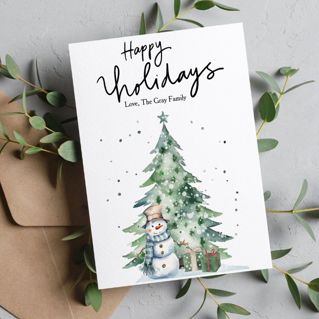 Cartes Pour Fêtes Annuelles Aquarelle Noël Bonhomme de Neige Plat (Créateur téléchargé)