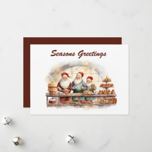 Cartes Pour Fêtes Annuelles aquarelle Noël cuisine Père Noël ajouter un texte