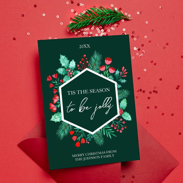 Cartes Pour Fêtes Annuelles Aquarelle Noël de la famille botanique (Watercolor Botanical Family Christmas Holiday Card)