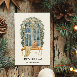 Cartes Pour Fêtes Annuelles Aquarelle Noël Fenêtre Cosy Plate