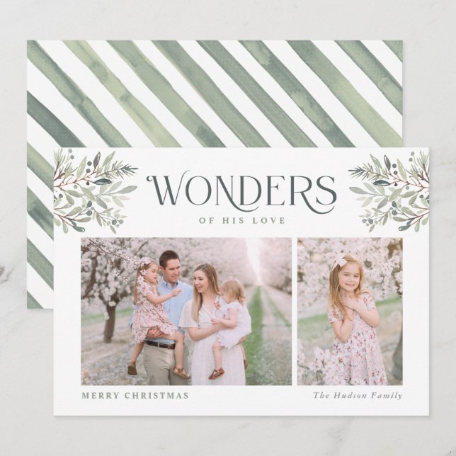 Cartes Pour Fêtes Annuelles Aquarelle Noël Foliage Religieux Voiture de Vacanc (Devant / Derrière)