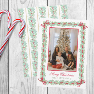 Cartes Pour Fêtes Annuelles Aquarelle Noël Garland, Vaches et bonbons Photo