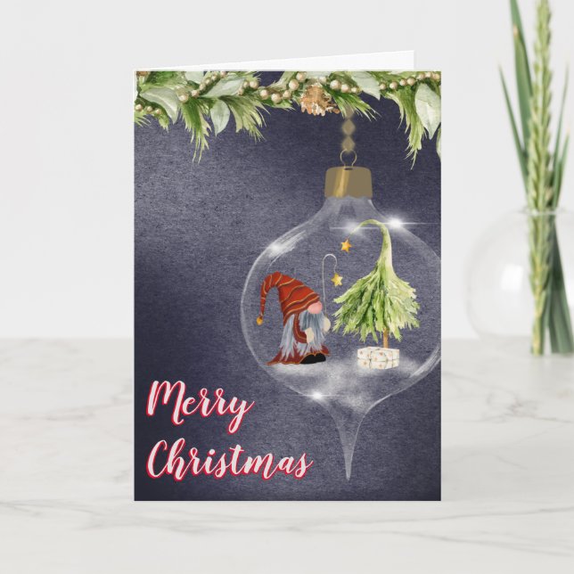 Cartes Pour Fêtes Annuelles Aquarelle Noël Gnome dans une ampoule à main (Devant)
