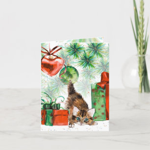 Cartes Pour Fêtes Annuelles Aquarelle Noël Kitten Tree présente