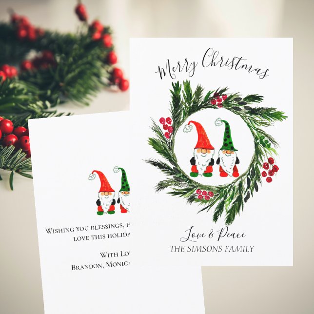 Cartes Pour Fêtes Annuelles Aquarelle Noël mignonne Gnomes Wreath (Créateur téléchargé)