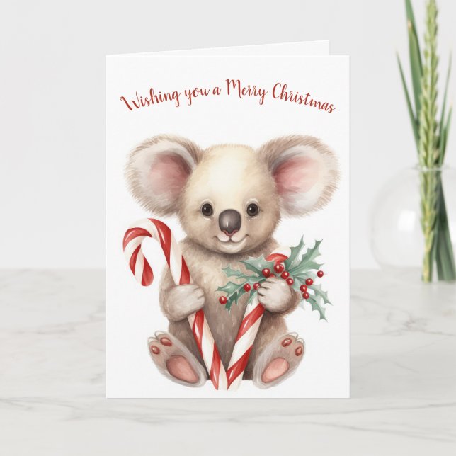 Cartes Pour Fêtes Annuelles Aquarelle Noël Ours Koala (Devant)