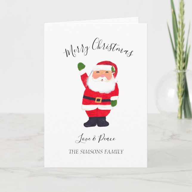 Cartes Pour Fêtes Annuelles Aquarelle Noël Père Noël Joyeux et lumineux (Devant)