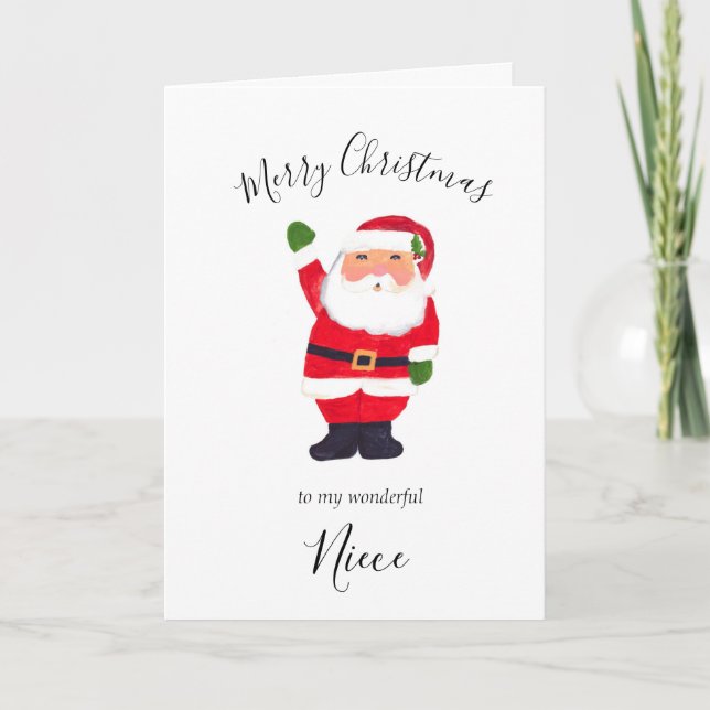 Cartes Pour Fêtes Annuelles Aquarelle Noël Père Noël Merry Niece (Devant)