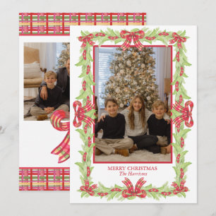 Cartes Pour Fêtes Annuelles Aquarelle Noël Plaid Bow Garland