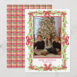 Cartes Pour Fêtes Annuelles Aquarelle Noël Plaid Bow Garland