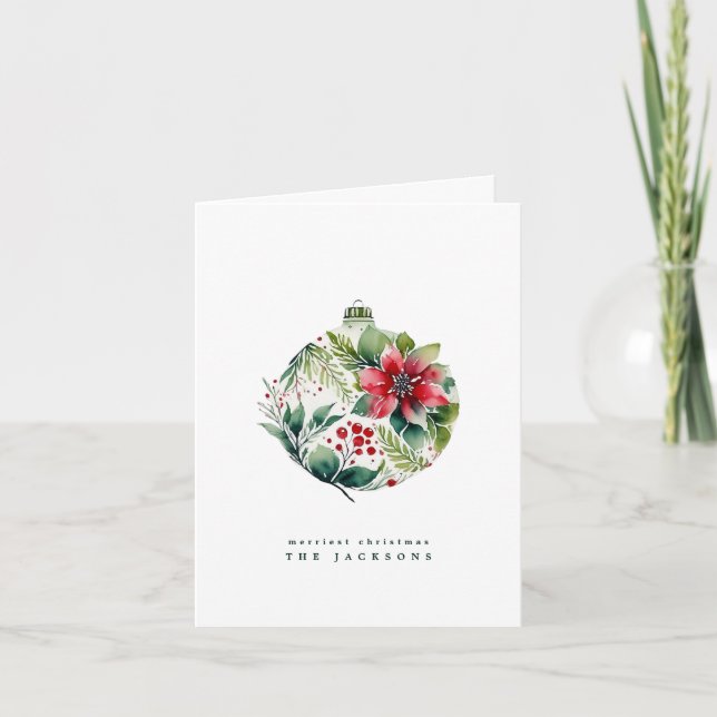 Cartes Pour Fêtes Annuelles Aquarelle Noël Poinsettia Bobble | Photo (Devant)