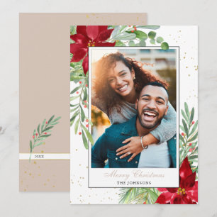 Cartes Pour Fêtes Annuelles Aquarelle Noël Poinsettia Neutral