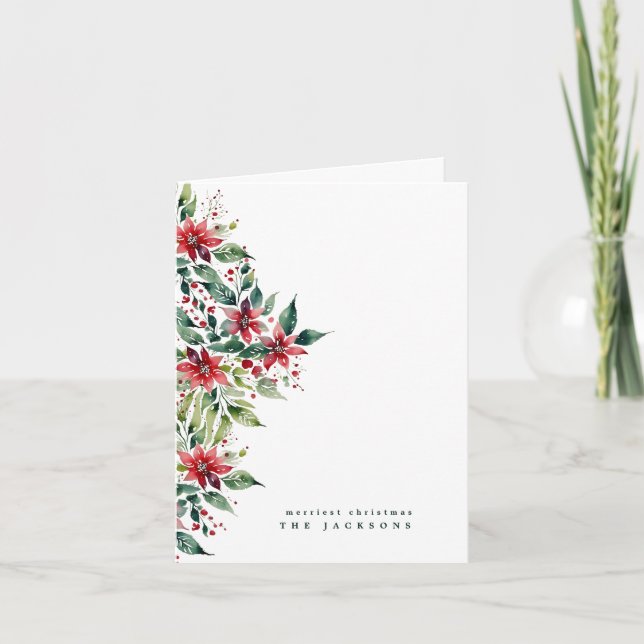 Cartes Pour Fêtes Annuelles Aquarelle Noël Poinsettia | Photo | Personnalisé (Devant)