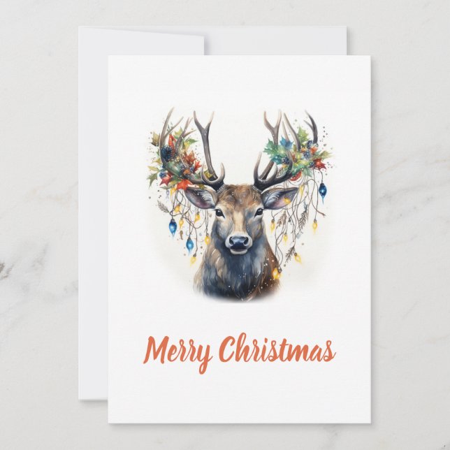 Cartes Pour Fêtes Annuelles Aquarelle Noël rennes (Devant)