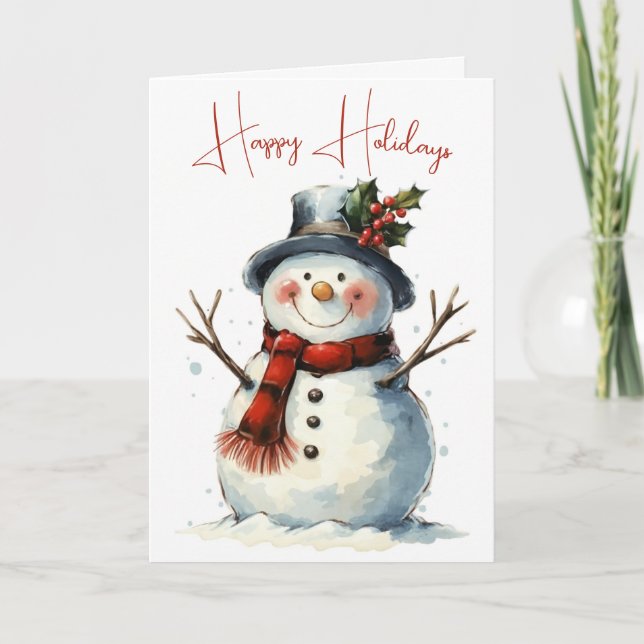 Cartes Pour Fêtes Annuelles Aquarelle Noël Snowman (Devant)