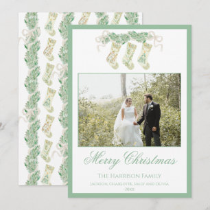 Cartes Pour Fêtes Annuelles Aquarelle Noël Stockage Vert Vintage photo