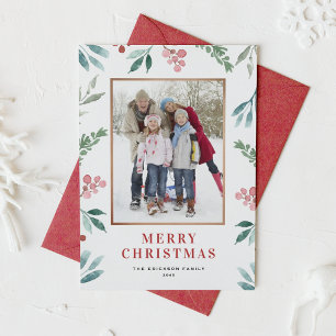 Cartes Pour Fêtes Annuelles Aquarelle Noël Vert cadre photo
