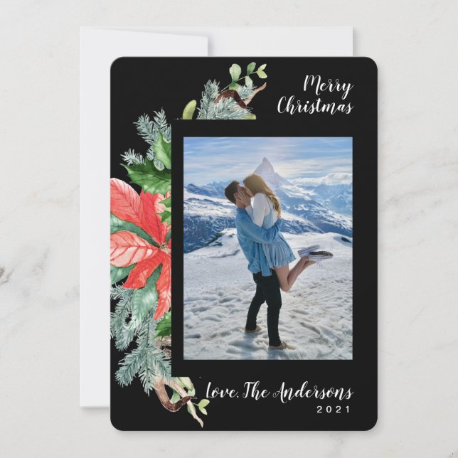 Cartes Pour Fêtes Annuelles Aquarelle noire Premium Reds Festifs Verts Photo (Devant)