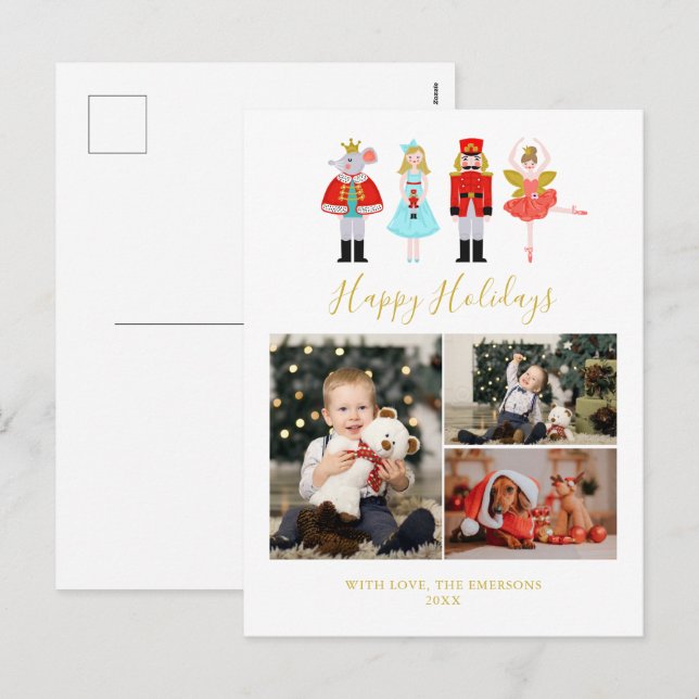 Cartes Pour Fêtes Annuelles Aquarelle Noisette de Noël 3 Photo Collage Ho (Devant / Derrière)